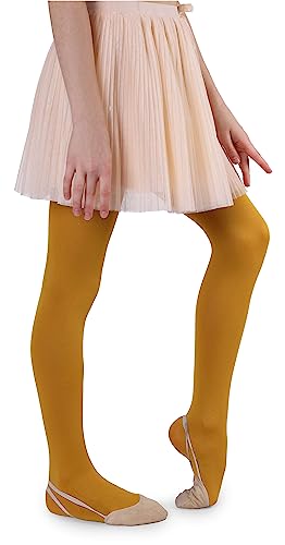 NOQ Mikrofaser-Strumpfhose für Kinder Mädchen 60 DEN weich warm bequem blickdicht für Kleinkinder Strumpfhosen Freizeit Feiern Ballett Schule ein Paar Mary, Mustard 146-152 von NOQ