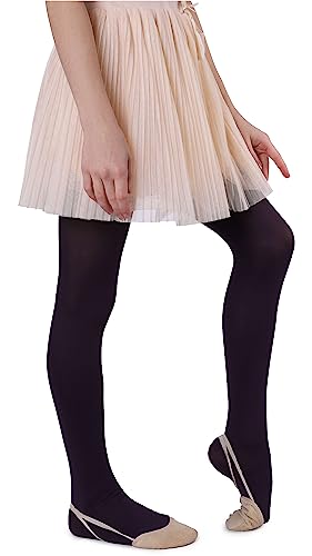 NOQ Mikrofaser-Strumpfhose für Kinder Mädchen 60 DEN weich warm bequem blickdicht für Kleinkinder Strumpfhosen Freizeit Feiern Ballett Schule ein Paar Mary, Prugna 134-140 von NOQ