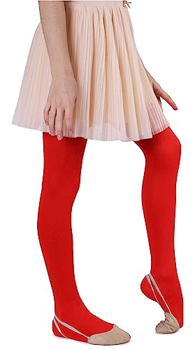 NOQ Mikrofaser-Strumpfhose für Kinder Mädchen 60 DEN weich warm bequem blickdicht für Kleinkinder Strumpfhosen Freizeit Feiern Ballett Schule ein Paar Mary, Rosso 104-110 von NOQ