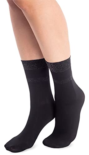 NOQ Modische gemusterte Damensocken Fancy Strümpfe Sheer Pop Free Size, Beatrice Nero/Silver von NOQ