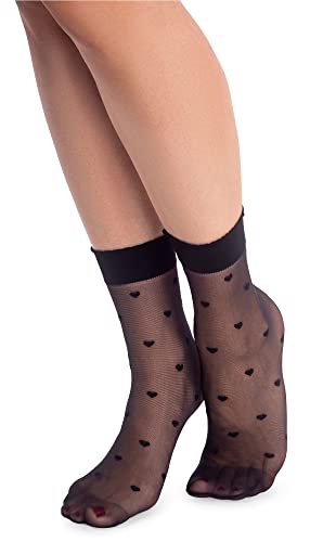 NOQ Modische gemusterte Damensocken Fancy Strümpfe Sheer Pop Free Size, Cuori Nero/Nero von NOQ