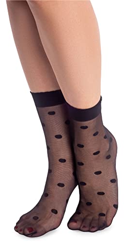 NOQ Modische gemusterte Damensocken Fancy Strümpfe Sheer Pop Free Size, Dots Nero von NOQ