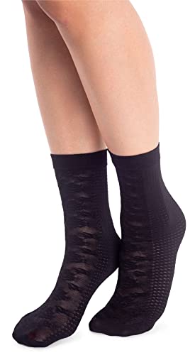 NOQ Modische gemusterte Damensocken Fancy Strümpfe Sheer Pop Free Size, Grazie Nero von NOQ