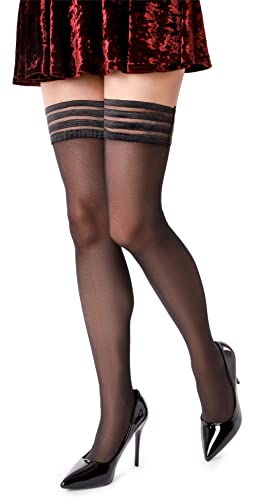 NOQ Zweite Haut-Halter Strümpfe für Damen 15 Denier dünne oberschenkel hohe geklebte leichte hohe Socken Hazard, Nero M von NOQ