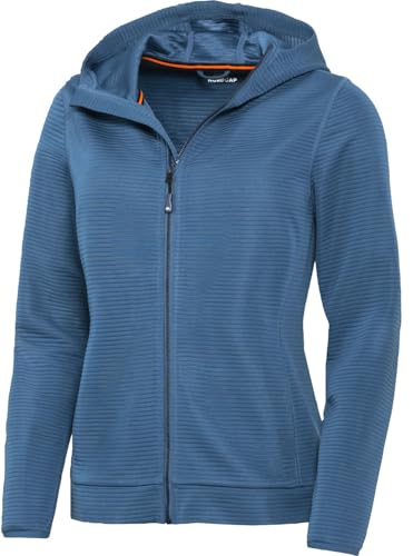 NORDCAP Sportjacke Damen, sportliche Sweatjacke mit Kapuze in Rippstruktur, leichte Hoody Jacke mit 2 Eingrifftaschen, Freizeitjacke, Kapuzenjacke, Mittelblau, Gr. 46 von NORDCAP