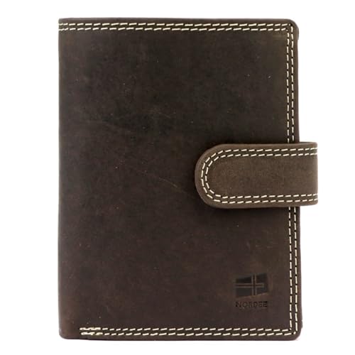 NORDEE Herren Geldbörse aus natürlichem Leder 10,5 x 12,5 x 3 - Mit 11 Kartenfächern und Münzfach - Portemonnaie Herren - Geldbörse Slim - Kartenhalter Portemonnaie - Mit Druckknöpfen - Bronze von NORDEE