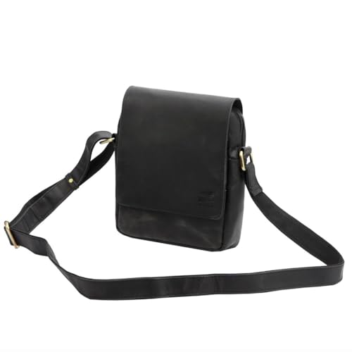 NORDEE Leder Schultertasche Herren 20 x 24 x 8 cm Männer Umhängetasche - Tasche Herren - Funktionell Handtasche Männer mit 4 Taschen und Verstellbarer Riemen - Schwarz von NORDEE