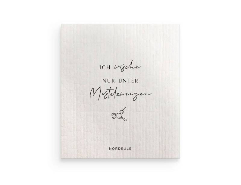 NORDEULE Schwammtuch Wische nur unter Mistelzweig 3er Set, Reinigungstuch Schwarz-Weiß, für Glanzmomente in der Weihnachtszeit oder als Geschenk von NORDEULE
