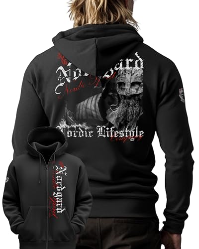 NORDGARD Hoody Nordic Spirit in Schwarz I Größe S I Sportlicher Zip-Hoodie für Damen & Herren I Unisex-Kapuzenpullover aus Baumwolle I Viking Sweatshirt mit Kapuze I Moderner & hochwertiger Pullover von NORDGARD