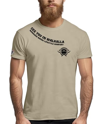 NORDGARD Viking T-Shirt Odins Wölfe in Sand I Größe M I Herren Tshirt aus 100% Baumwolle I Wikinger T-Shirt I Shirt nordische Mythologie I Ideal für Freizeit & Sport I Oeko-TEX Zertifiziert von NORDGARD