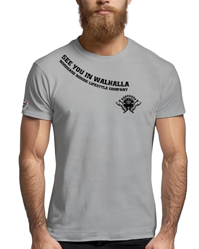 NORDGARD Viking T-Shirt Odins Wölfe in hellgrau I Größe M I Herren Tshirt aus 100% Baumwolle I Wikinger T-Shirt I Shirt nordische Mythologie I Ideal für Freizeit & Sport I Oeko-TEX Zertifiziert von NORDGARD