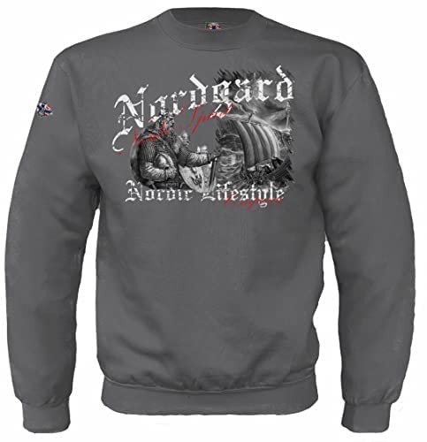 NORDGARD Viking Sweatshirt Nordic Routes in Grau I Größe M I Pulli aus 80% Baumwolle & 20% Polyester I Wikinger-Sweater mit Brustdruck I Ideal für Freizeit & Sport I Oeko-TEX Zertifiziert von NORDGARD
