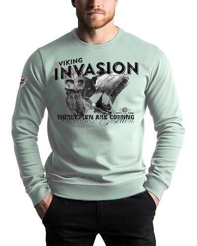 NORDGARD Viking Sweatshirt Norsemen in Kreidehellgrün I Größe XXL I Pulli aus 80% Baumwolle & 20% Polyester I Wikinger-Sweater mit Brustdruck I Ideal für Freizeit & Sport I Oeko-TEX Zertifiziert von NORDGARD