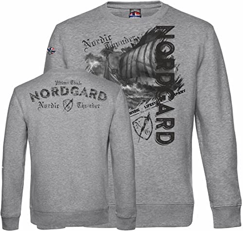 NORDGARD Viking Sweatshirt Torden in Heather Grey I Größe M I Pulli aus 80% Baumwolle & 20% Polyester I Wikinger-Sweater mit Brustdruck I Ideal für Freizeit & Sport I Oeko-TEX Zertifiziert von NORDGARD