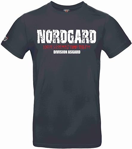 NORDGARD T Shirt Asgard Wikinger Valhalla-Geri Freki nordisch Wolf Krieger Runen Valhalla Odin Thor Wotan Vegvisir Northman (DE/NL/SE/PL, Alphanumerisch, 3XL, Regular, Regular, Marine) von NORDGARD