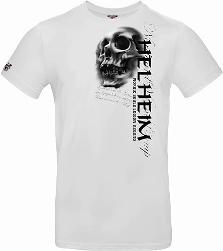 NORDGARD T Shirt HELHEIM Wikinger Valhalla Geri Freki nordisch Wolf Krieger Runen Valhalla Odin Thor Wotan Vegvisir Northman Asen (DE/NL/SE/PL, Alphanumerisch, XL, Regular, Regular, weiß) von NORDGARD