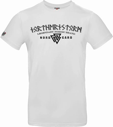 NORDGARD T Shirt JÖTUNN Wikinger Valhalla-Geri Freki nordisch Wolf Krieger Runen Valhalla Odin Thor Wotan Vegvisir Northman Asen (DE/NL/SE/PL, Alphanumerisch, M, Regular, Regular, weiß) von NORDGARD