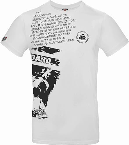 NORDGARD T Shirt Narvik Wikinger Valhalla-Geri Freki nordisch Wolf Krieger Runen Valhalla Odin Thor Wotan Vegvisir Northman Asen (DE/NL/SE/PL, Alphanumerisch, 5XL, Regular, Regular, weiß) von NORDGARD