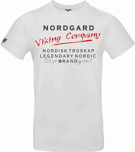 NORDGARD T Shirt Nordic Style Wikinger Valhalla-Geri Freki nordisch Wolf Krieger Runen Valhalla Odin Thor Wotan Vegvisir Northman (DE/NL/SE/PL, Alphanumerisch, 3XL, Regular, Regular, weiß) von NORDGARD