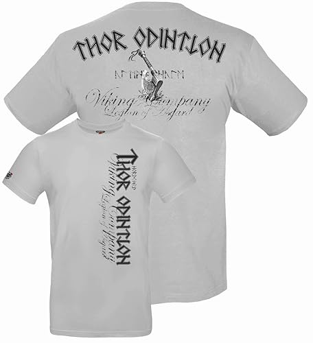 NORDGARD T Shirt Thor ODINSSON 2 Wikinger Valhalla-Geri Freki nordisch Wolf Krieger Runen Valhalla Odin Thor Wotan Vegvisir Northman (DE/NL/SE/PL, Alphanumerisch, XXL, Regular, Regular, hellgrau) von NORDGARD