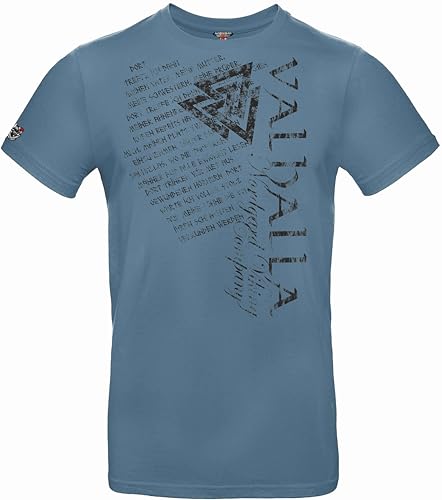 NORDGARD T Shirt VALHALLAS Tore Wikinger Valhalla-Geri Freki nordisch Wolf Krieger Runen Valhalla Odin Thor Wotan Vegvisir Northman (DE/NL/SE/PL, Alphanumerisch, XXL, Regular, Regular, stahlblau) von NORDGARD