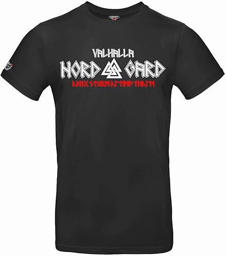 NORDGARD T Shirt Valknut Wikinger Valhalla-Geri Freki nordisch Wolf Krieger Runen Valhalla Odin Thor Wotan Vegvisir Northman (DE/NL/SE/PL, Alphanumerisch, XXL, Regular, Regular, schwarz) von NORDGARD