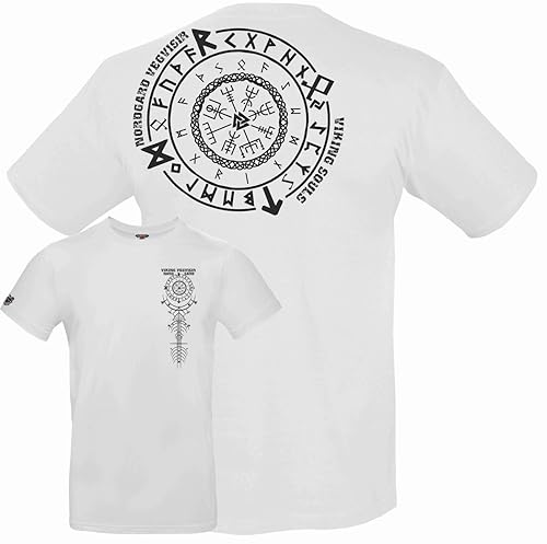 NORDGARD Viking T-Shirt Vegvisir 2 in weiß I Größe XL I Herren Tshirt aus 100% Baumwolle I Wikinger T-Shirt I Shirt nordische Mythologie I Ideal für Freizeit & Sport I Oeko-TEX Zertifiziert von NORDGARD