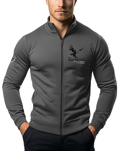 NORDGARD Viking Jacke Grimberg in grau I Größe L I Stehkragenjacke aus 80% Baumwolle & 20% Polyester I Wikinger-Jacke mit Rückendruck I Ideal für Freizeit & Sport I OEKO-TEX zertifiziert von NORDGARD
