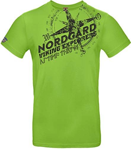 NORDGARD Viking T-Shirt Kompass 2 in Grasgrün I Größe XXL I Herren Tshirt aus 100% Baumwolle I Wikinger Shirt I Nordische Mythologie I Ideal für Freizeit & Sport I Oeko-TEX Zertifiziert von NORDGARD
