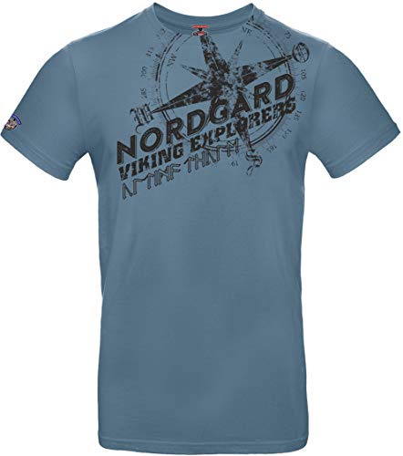 NORDGARD Viking T-Shirt Kompass 2 in Stahlblau I Größe XXL I Herren Tshirt aus 100% Baumwolle I Wikinger Shirt I Nordische Mythologie I Ideal für Freizeit & Sport I Oeko-TEX Zertifiziert von NORDGARD