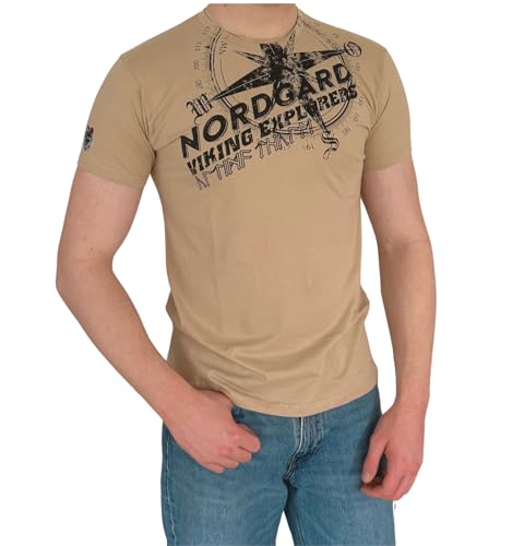 NORDGARD Viking T-Shirt Kompass 2 in Sand I Größe 3XL I Herren Tshirt aus 100% Baumwolle I Wikinger Shirt I Nordische Mythologie I Ideal für Freizeit & Sport I Oeko-TEX Zertifiziert von NORDGARD