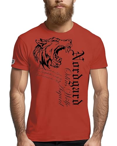 NORDGARD Viking T-Shirt Fenrir in rot I Größe XXL I Herren Tshirt aus 100% Baumwolle I Wikinger T-Shirt I Shirt nordische Mythologie I Ideal für Freizeit & Sport I Oeko-TEX Zertifiziert von NORDGARD
