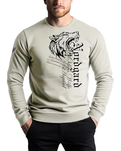 NORDGARD Viking Sweatshirt Fenrir in Kreide I Größe XXL I Pulli aus 80% Baumwolle & 20% Polyester I Sweater nordische Mythologie mit Brustdruck I Ideal für Freizeit & Sport I Oeko-TEX Zertifiziert von NORDGARD