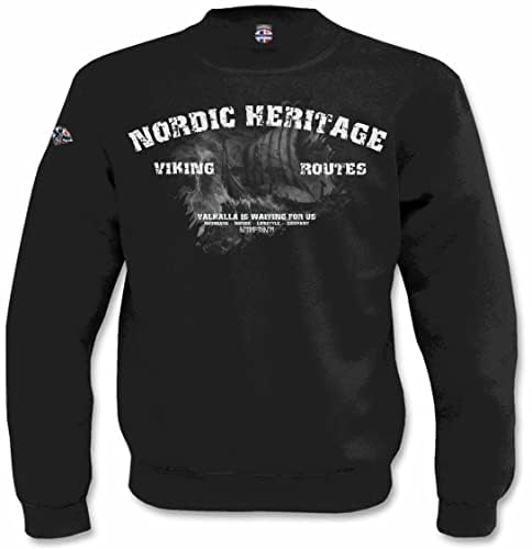 NORDGARD Viking Sweatshirt Heritage in Schwarz I Größe XXL I Pulli aus 80% Baumwolle & 20% Polyester I Wikinger-Sweater mit Brustdruck I Ideal für Freizeit & Sport I Oeko-TEX Zertifiziert von NORDGARD