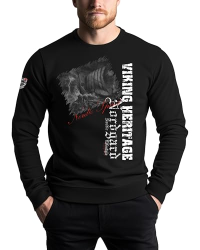 NORDGARD Viking Sweatshirt Nordisk in Schwarz I Größe M I Pulli aus 80% Baumwolle & 20% Polyester I Wikinger-Sweater mit Brustdruck I Ideal für Freizeit & Sport I Oeko-TEX Zertifiziert von NORDGARD