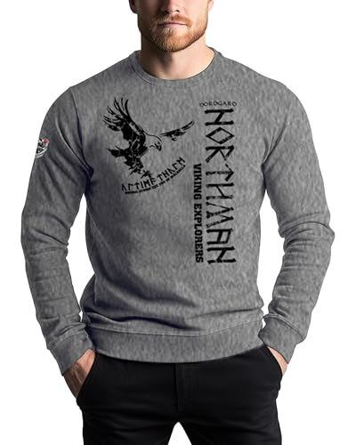 NORDGARD Viking Sweatshirt Northman 2 in Heather Grey I Größe L I Pulli aus 80% Baumwolle & 20% Polyester I Wikinger-Sweater mit Aufdruck I Ideal für Freizeit & Sport I Oeko-TEX Zertifiziert von NORDGARD