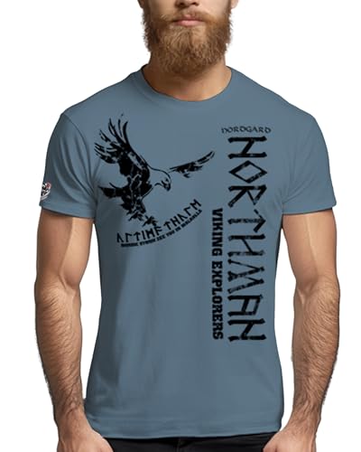 NORDGARD Viking T-Shirt Northman 2 in stahlblau I Größe S I Herren Tshirt aus 100% Baumwolle I Wikinger T-Shirt I Shirt nordische Mythologie I Ideal für Freizeit & Sport I Oeko-TEX Zertifiziert von NORDGARD