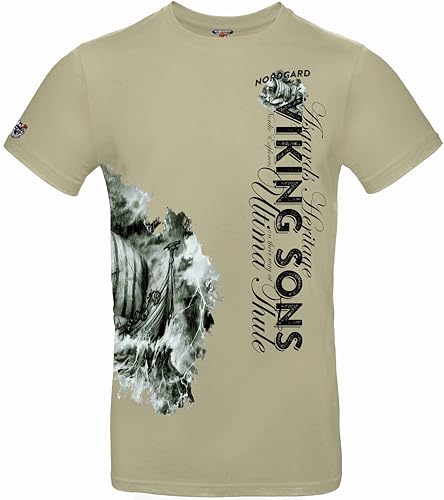 NORDGARD Viking T-Shirt Runarsson 2 in Sand I Größe XL I Herren Tshirt aus 100% Baumwolle I Wikinger T-Shirt I Shirt nordische Mythologie I Ideal für Freizeit & Sport I Oeko-TEX Zertifiziert von NORDGARD