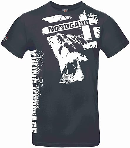 NORDGARD Viking T-Shirt Seilskip in Marine I Größe M I Herren Tshirt aus 100% Baumwolle I Wikinger T-Shirt I Shirt nordische Mythologie I Ideal für Freizeit & Sport I Oeko-TEX Zertifiziert von NORDGARD