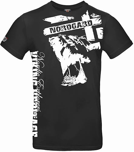 NORDGARD Viking T-Shirt Seilskip in schwarz I Größe XXL I Herren Tshirt aus 100% Baumwolle I Wikinger T-Shirt I Shirt nordische Mythologie I Ideal für Freizeit & Sport I Oeko-TEX Zertifiziert von NORDGARD