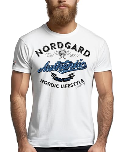NORDGARD Viking T-Shirt Skjerme in weiß I Größe M I Herren Tshirt aus 100% Baumwolle I Wikinger Shirt I Nordische Mythologie I Ideal für Freizeit & Sport I Oeko-TEX Zertifiziert von NORDGARD