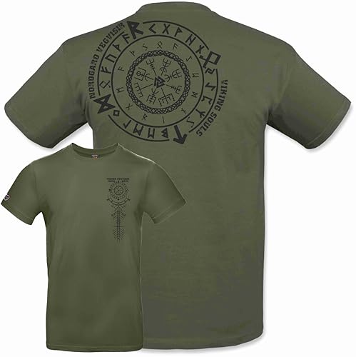 NORDGARD Viking T-Shirt Vegvisir 2 in Khaki I Größe S I Herren Tshirt aus 100% Baumwolle I Wikinger T-Shirt I Shirt nordische Mythologie I Ideal für Freizeit & Sport I Oeko-TEX Zertifiziert von NORDGARD