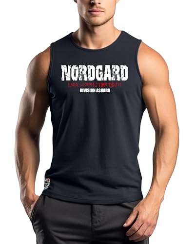 NORDGARD Viking Tank Top Runen in Marine I Größe XL I Herren Muskelshirt aus 100% Baumwolle I Wikinger Tanktop I Shirt nordische Mythologie I Ideal für Freizeit & Sport I Oeko-TEX Zertifiziert von NORDGARD