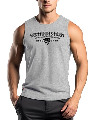 NORDGARD Viking Tank Top Runen in Heather Grey I Größe XL I Herren Muskelshirt aus 100% Baumwolle I Wikinger Tanktop I Shirt nordische Mythologie I Ideal für Freizeit & Sport I Oeko-TEX Zertifiziert von NORDGARD