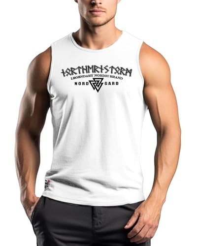 NORDGARD Viking Tank Top Runen in weiß I Größe 3XL I Herren Muskelshirt aus 100% Baumwolle I Wikinger Tanktop I Shirt nordische Mythologie I Ideal für Freizeit & Sport I Oeko-TEX Zertifiziert von NORDGARD