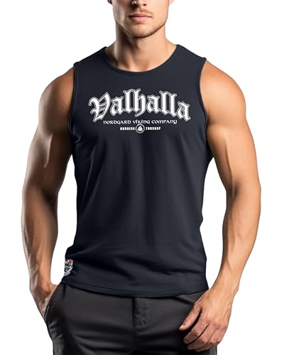 NORDGARD Viking Tank Top Valhalla in Marine I Größe M I Herren Muskelshirt aus 100% Baumwolle I Wikinger Tanktop I Shirt nordische Mythologie I Ideal für Freizeit & Sport I Oeko-TEX Zertifiziert von NORDGARD