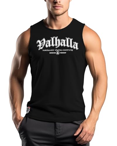 NORDGARD Viking Tank Top Valhalla in schwarz I Größe 4XL I Herren Muskelshirt aus 100% Baumwolle I Wikinger Tanktop I Shirt nordische Mythologie I Ideal für Freizeit & Sport I Oeko-TEX Zertifiziert von NORDGARD