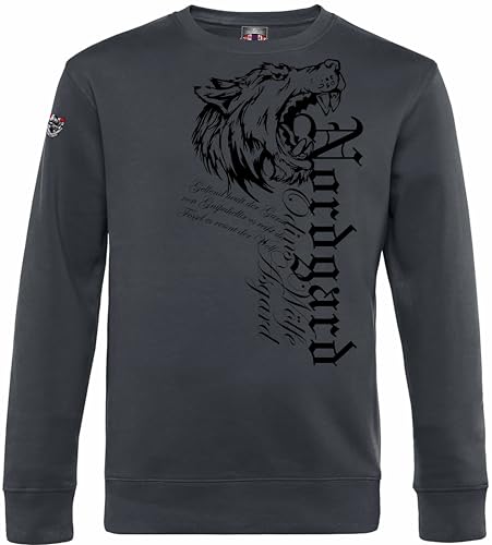 NORDGARD Wikinger Sweatshirt Fenrir-Valhalla-Geri Freki nordischer Wolf-Viking Runen-Valhalla-nordische Mythologie Odin Thor (DE/NL/SE/PL, Alphanumerisch, L, Regular, Regular, Steingrau) von NORDGARD