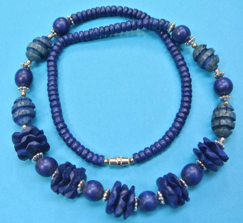 Vintage 1970Er Jahre Blaue Kokosnuss Holz Perlenkette Philippinen von NORDICARTVINTAGE