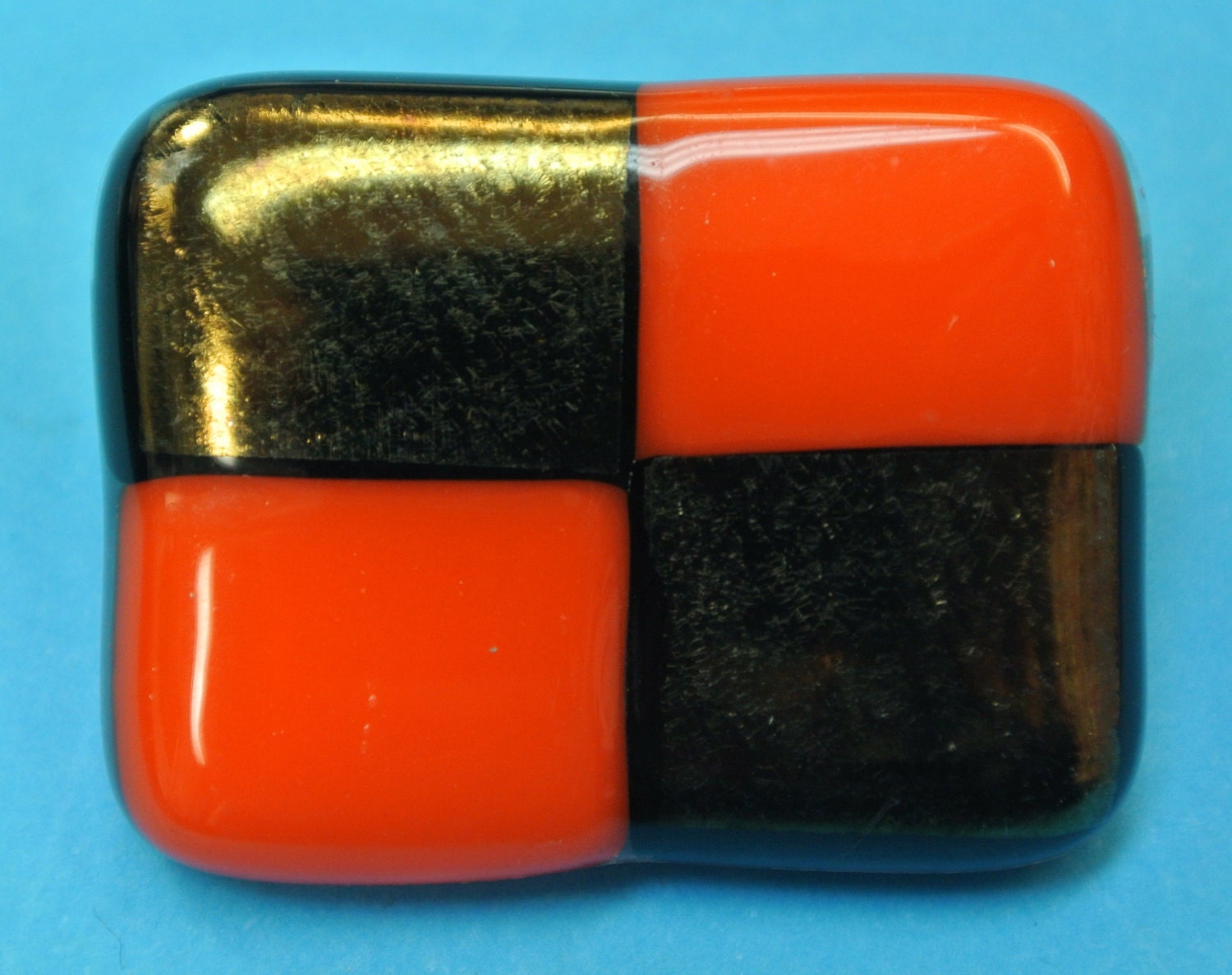 Vintage 1970Er Jahre Karierte Glas Brosche Bronze & Oranges Fusing Design von NORDICARTVINTAGE